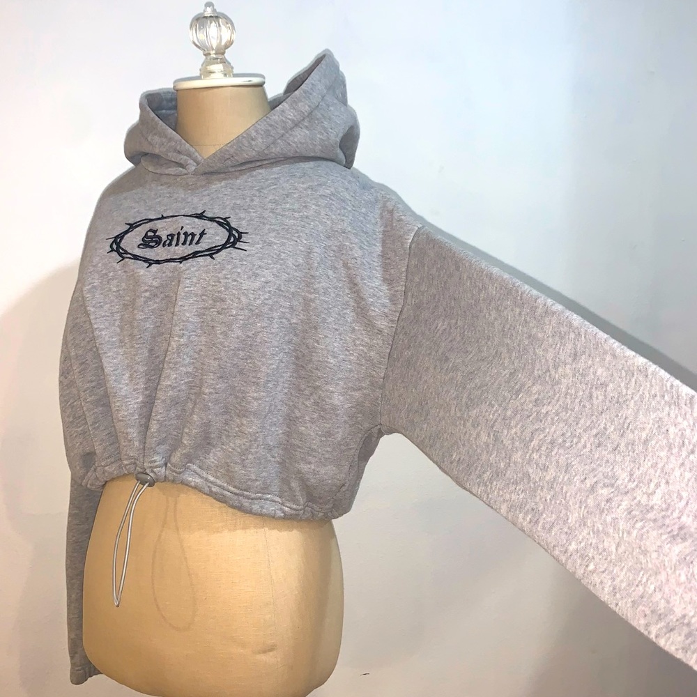 Grey “Saint” Crop Hoodie